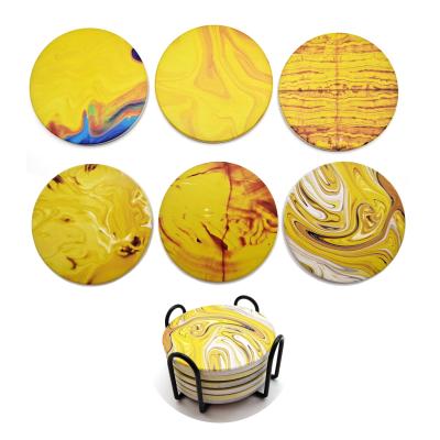 China 2021 Color Sublimation Ceramic Coaster Viable Popular Yellow Marble Drinks Coaster With Cork Backing Coaster for sale