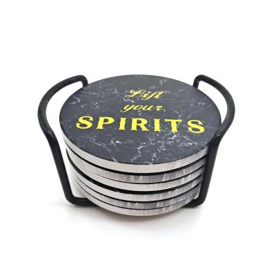 China Viable Set of 6 Funny Black Marble Style Drink Absorbing Coasters with Cork Base for sale