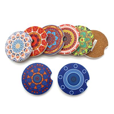 China Viable Set of 2, Absorbent Mandala Ceramic Cup Holder Coasters, Car Ceramic Coasters for Car for sale