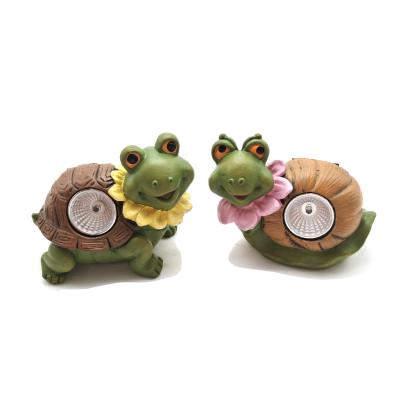 China Solar Powered Frog Turtles Cement Soft Statue Frog Turtles Snail Statue Garden Turtle Figurines Outdoor Decorations Snail Figurines With LED Lights for sale