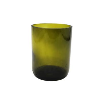 China Home decoration 11oz green yellow flat cuted wine glass candle jar with flat bottom for sale