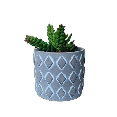 China Water Proof Embossed Geometric Pattern Cement Flowerpot Or Succulents Plants for sale