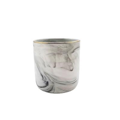 China Water proof; Heat resistant; Corrosion Ceramic Fragrance Oil Matte Gray Marble Clay Candle Resist Jar With Gold Top Rim for sale