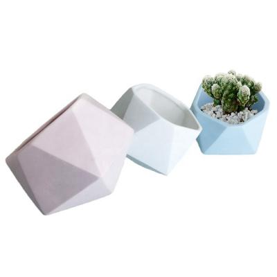 China Eco-friendly Unique Slanted Diamond Shape Small Rose Blue White Clay Planters Pots For Succulent Plants Cactus for sale