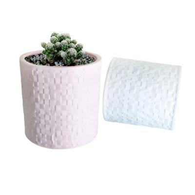 China Small Embossed Eco-friendly Decoration Pink White Knit Pattern Clay Plants Pots For Succulent Cactus for sale