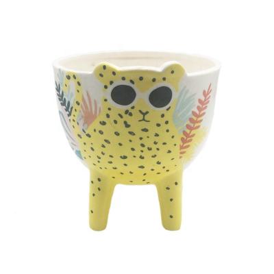 China Modern Cute Ceramic Flower Pots Mini Cartoon Cat Shape Planter for sale