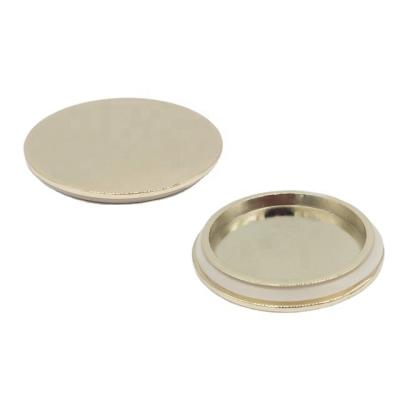 China Non Spill 85mm Plat Shiny Gold Zinc Alloy Lids Sealed Flat Metal Candle Lids With Silicone For Candle Jar for sale