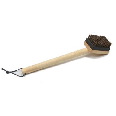 China High Quality Wooden BBQ Grill Accessory Easily Cleaned 13 Inch Handle BBQ Grill Brush with Coconut Fiber Bristle for sale