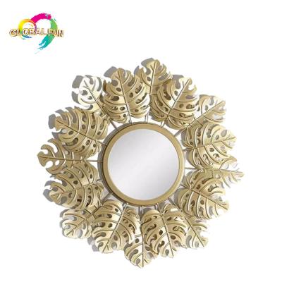 China Best Selling Modern Home Bathroom Living Room Leaves Decorative Wall Mirror Design Decor Glass Wall Metal Decorative Mirror for sale