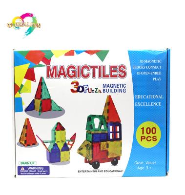 China 100 Pcs Transparent Colorful Magnetic Kids Construction Toy DIY Plastic Building Tiles Educational Blocks Magnet Bricks Set For Kids for sale