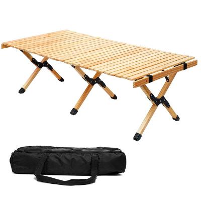 China Easy Carry Camping Foldable Beach Table Set Customized Wooden Rolling Set Easy To Take Picnic Tables Egg Roll Outdoor Dining Table for sale