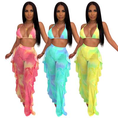 China Anti-wrinkle 2021 new sexy tie dye plus size swimwear bikini cover up romper party front two piece set jumpsuit for sale