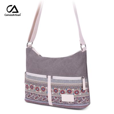 China Fashion Simple Design Pure Cotton Leisure Shoulder Bag, Long Shoulder Strap Printed Cotton Canvas Tote Bags for sale