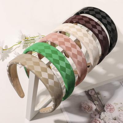 China New wide temperament warm checkerboard autumn and winter PU sponge headband thickened fashion hair leather wide side band for sale