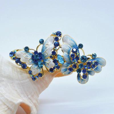 China Japan and Korean enamel painted Chinese style female creative fashion painted banana clip 8 cm butterfly hairpin butterfly spring clip style for sale