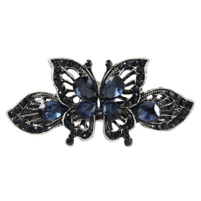 China Vintage Fashion Alloy Rhinestone Butterfly Hair Clip Black Butterfly Banana Clip Ladies Temperament Hair Accessories for sale