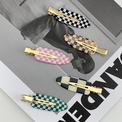 China Custom OEM fashion hairpin from Japan and Korean style unisex seamless side perm hairpin fashion checkerboard hairpin makeup hair clip for sale