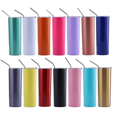 China New Disposable Skinny Tumbler With Dual Straws Slim Bulk Wall Stainless Steel Insulated Tumbler 20 Ounce Tumbler Cups for sale