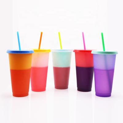 China 24 Ounce Recycled Plastic Straw Color Changing Cup Sustainable Water Bottle Straw Cups for sale