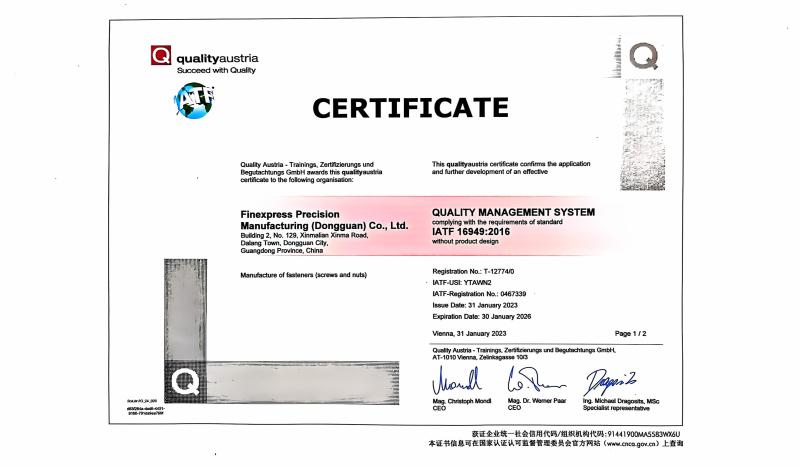 IATF 16949:2016 - Finexpress Precision Manufacturing (dongguan) Co., Ltd