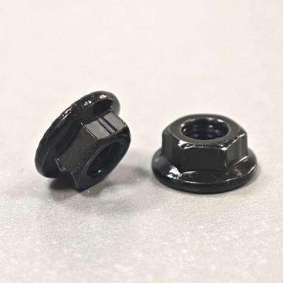 China Black Zinc Serrated Hexagon Flange Nuts DIN Standard Imperial Inch Measurement System for sale