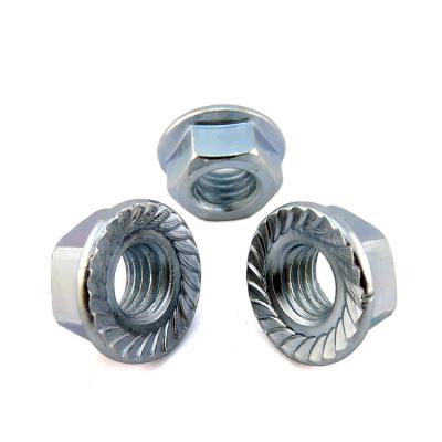 China Blue Zinc Plated M6 Hex Flange Lock Nut Serrated DIN6923 For Heavy Equipment for sale