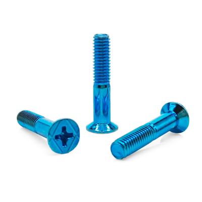 China Cobalt Blue PVD Coated Countersunk Phillips Screw – Partial Thread & 316L Stainless for sale