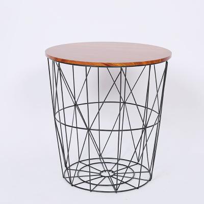 China Main maker quality metal workable end cafe side table with movable lid iron wire baskets for storage for sale