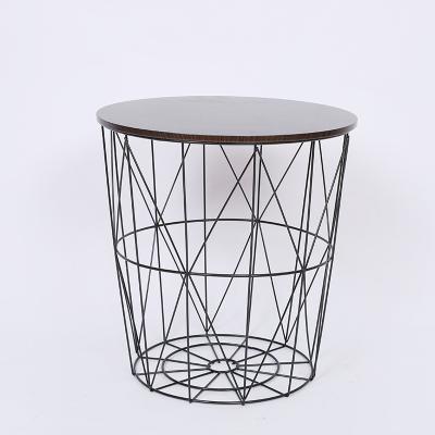 China Manufacturer Sustainable Supply Multifunctional Mesh Storage Basket Wire Metal Coffee End Side Table With MDF Lid for sale