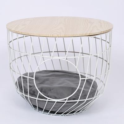 China (Other) Best Selling Modern White Round Lid Metal Corner Coffee Table Living Room Adjustable Wire Storage Basket With Movable Cover for sale