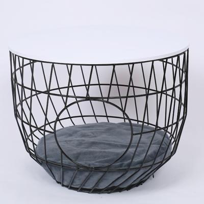 China (Other) Best Selling Adjustable Round Lid Metal Coffee Table Living Room Wire Storage Wooden Basket With Movable Cover for sale