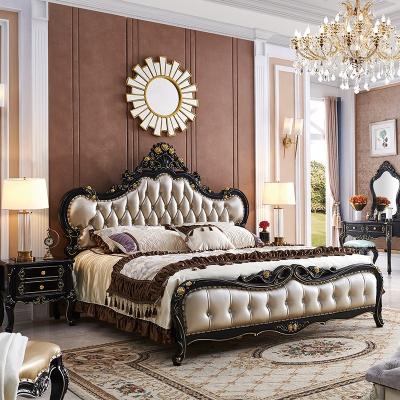 China Luxury Classic King Size Wooden Bed Headboard Europe Style Italian Bedroom Furniture Double Carved Gold Bed Designs for sale