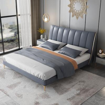 China Lighted Luxury Modern Leather Upholstered Headboard King Queen Double Bed Frame With Storage for sale