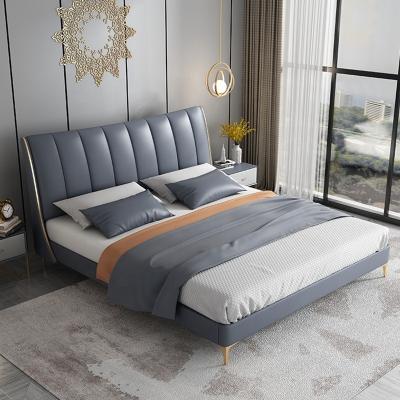 China Lighted Leather Headboard Upholstered Storage Bed Hotel Bedroom Furniture Sets Leather Bed With Storage Function for sale