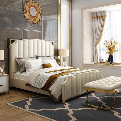 China Modern Lighted Headboard Wave Design Fabric King Queen Size Room Furniture Upholstered Bed With Steel Frame for sale