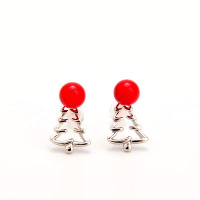 China Cute Wholesale Earrings Rhodium Plated Epoxy Resin Cute Christmas Tree Christmas Earrings 925 Sterling Silver Earrings for sale