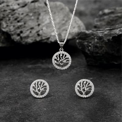 China Vintage SayYes 925 Sterling Silver Jewelry CZ Tree of Life Cabala Kabala Kabbalah 18K Gold Rhodium Plated Pendant Earrings Sets for sale