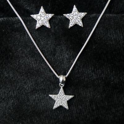 China CLASSIC Customized Jewelry Rhodium Plated Cubic Zirconia Stars Star Earrings Pendant Charm 925 Sterling Silver Fine Jewelry Sets for sale