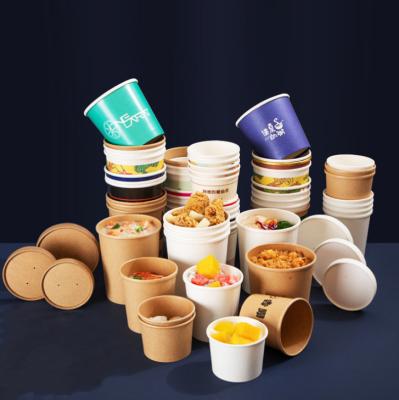 China Recyclable Custom Printed Disposable Hot Soup Bowls , Kraft Paper Soup Cup for sale