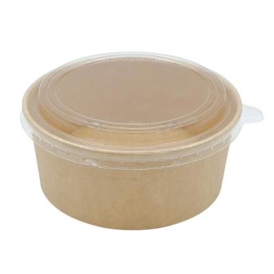 China Eco Friendly 100% Recyclable Brown Kraft Paper Disposable Salad Bowl With Lid for sale