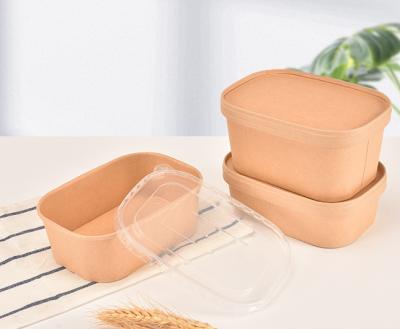 China Wholesale Recyclable Restaurant Take Away Paper Disposable Rectangle Food Square Bottom Packing Salad Bowl Lunch Box With Lid for sale