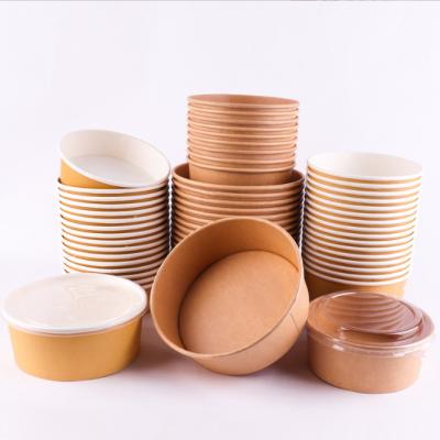 China Recyclable Disposable Take Away Kraft Paper Salad Bowl With Pet Lid , Kraft Salad Bowl for sale