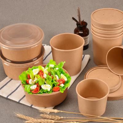 China Recyclable Disposable Biodegradable Deli Kraft Soup Salad Shallow Paper Bowl for sale