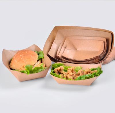 China Wholesale Greaseproof Food Grade Kraft Paper Boxes Grease Resistant Hamburger Food Packaging Boat Boxes Disposable Paper Food Boxes for sale