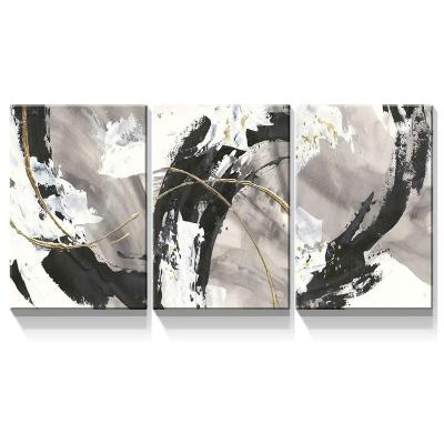 China Abstract Style Black And White Abstract Painting With Lines 3 Panel Oil Painting Gold Canvas Art Painting For Living Room Custom Print for sale