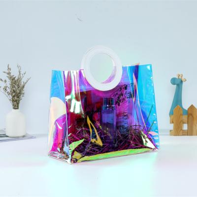 China Reusable Holographic Waterproof Custom Logo Beach Laser PVC Transparent Clear Tote Bag for sale