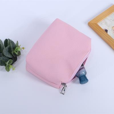 China Small Reusable Cross Stripe PU Leather Cosmetic Bag Women, Custom Travel PINK Makeup Bag Private Label for sale