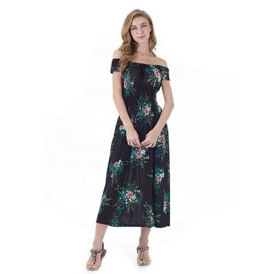 China New Fashion SummerFloral Print Elegant Sexy Woman Breathable Off Shoulder Midi Casual Dress for sale