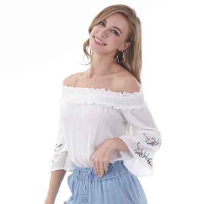 China Belle Lady Top Off Shoulder Breathable Embroidery Woman Long Sleeve Summer Modern Blouse for sale