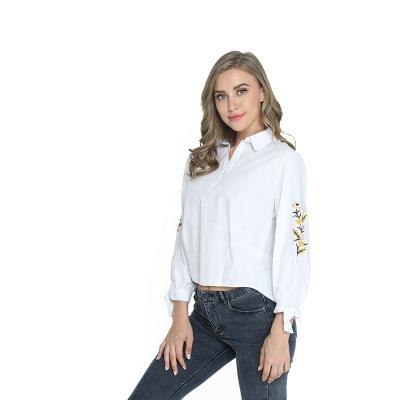 China Women Breathable Office Top Casual Formal Designs Fashion Ladies Shirts Embroidery White Blouses for sale